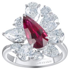 Harakh GIA Certified 4.55 Carat Ruby and Colorless Diamond 18 Karat Bridal Ring