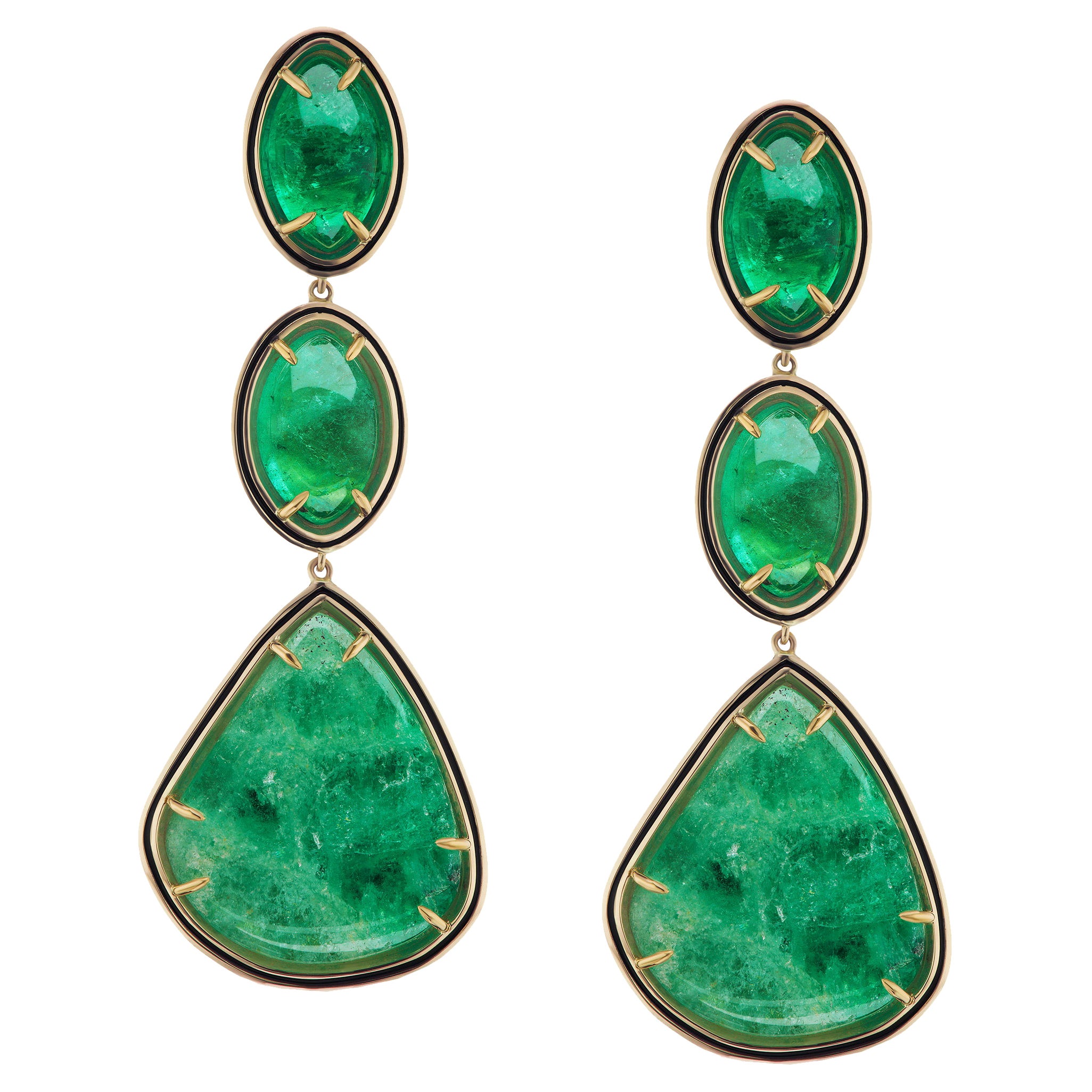 Alice Cicolini's 14 Karat Gold Diamonds Jaipur Muzo Emerald Wisteria Earrings For Sale