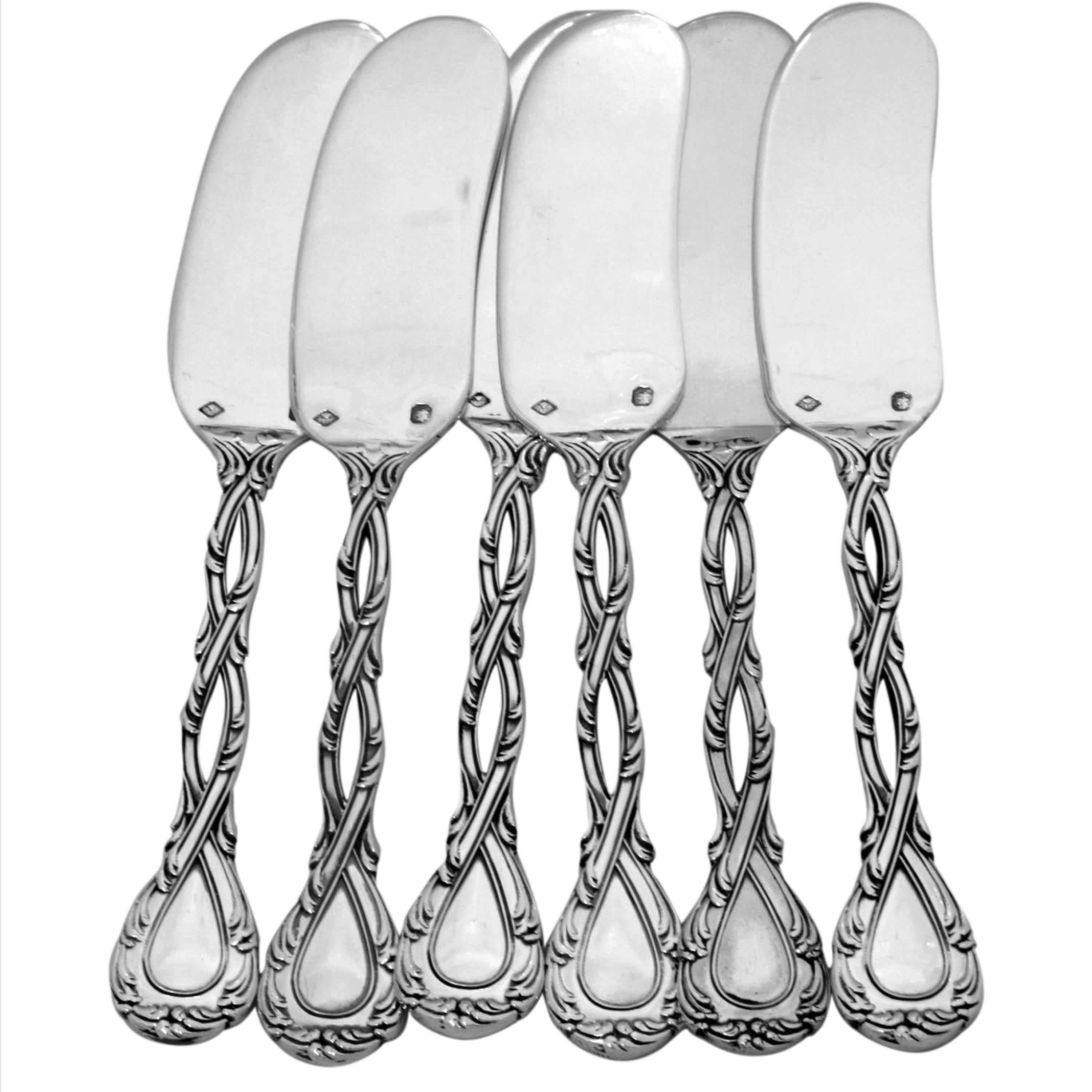 Odiot Tetard French All Sterling Silver Butter Spreader Set 6 pc Trianon pattern