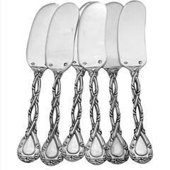 Odiot Tetard French All Sterling Silver Butter Spreader Set 6 pc Trianon pattern