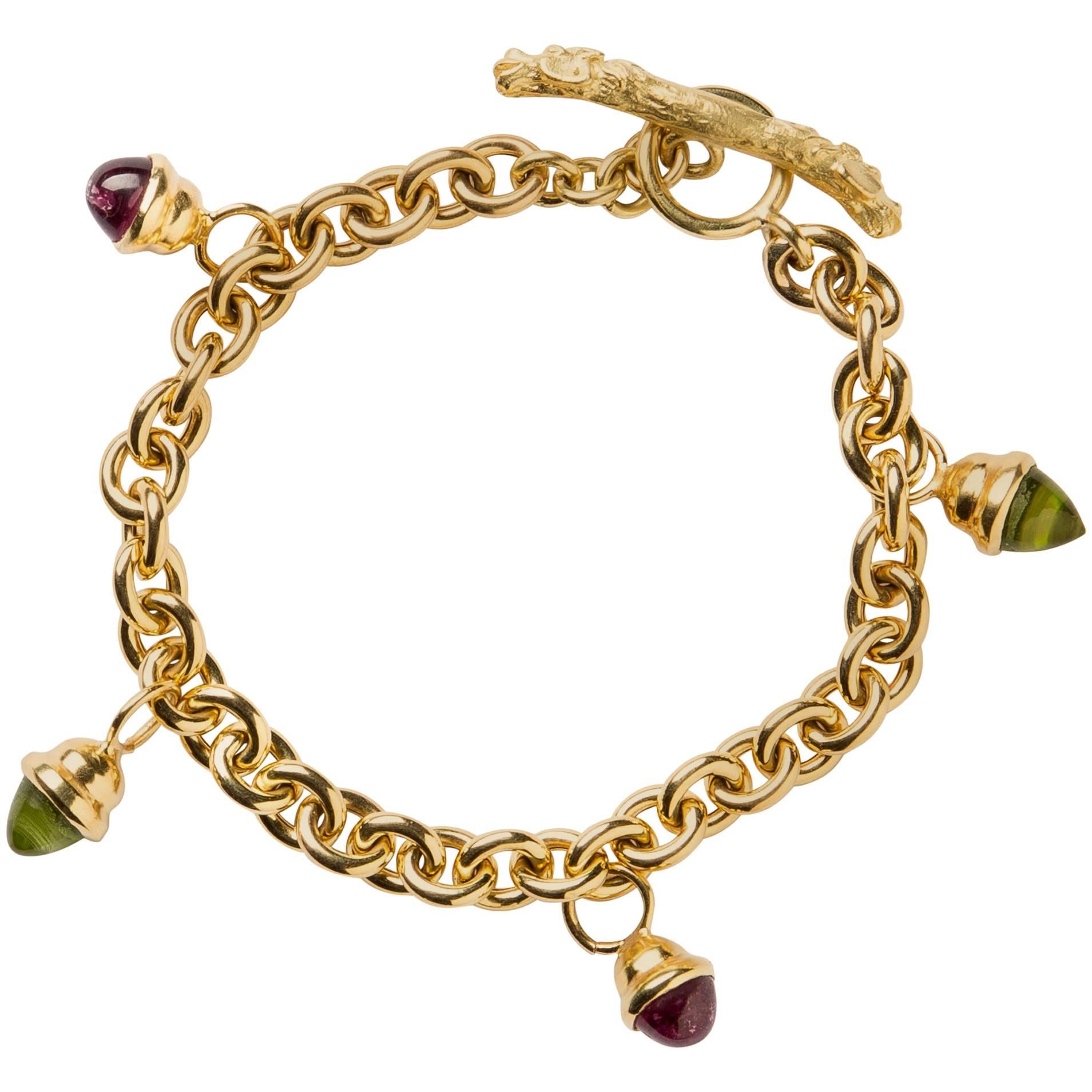 Gold Rolo and Cabochon Charm Bracelet