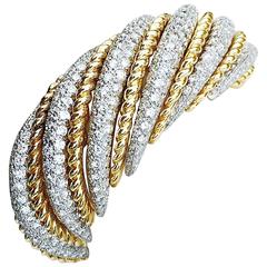 Mid-Century Hammerman Brothers Gold Platinum Diamond Bombe Cuff Bracelet