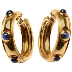 Vintage Tiffany & Co. Sapphire Gold Hoop Earrings