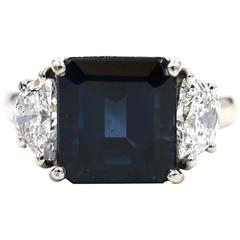 Large Natural Sapphire Diamond Platinum Ring With GIA Certificate