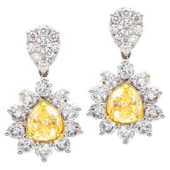 2.2 Carat Yellow Diamond Drop Earrings with White Diamonds