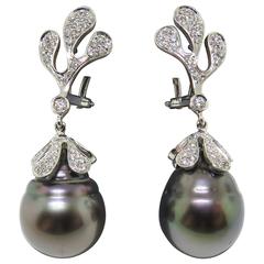  Black Pearl Diamonds Drop Earrings