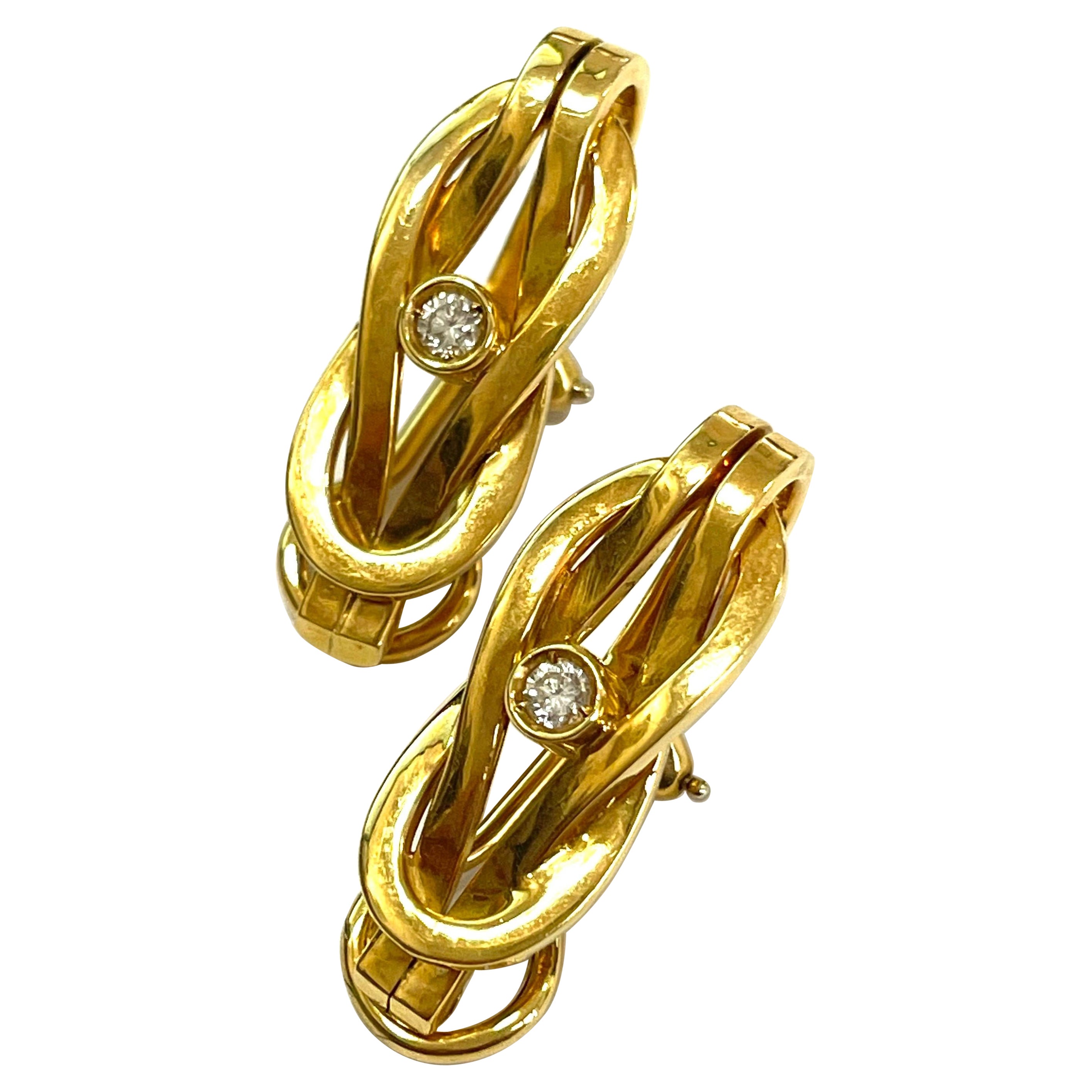 Earrings in 18 Kt Yellow Gold and White Diamonds