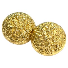 Vintage Chiselled Yellow Gold Earrings 18 Karat