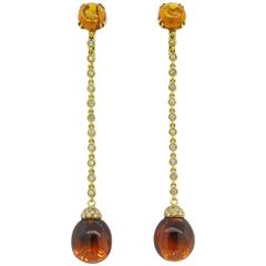 Chantecler Citrine Cabochon Diamond Gold Long Drop Earrings 12