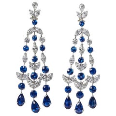 Sapphire Diamond Platinum Chandelier Earrings