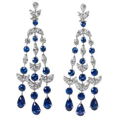 Sapphire Diamond Platinum Chandelier Earrings 9