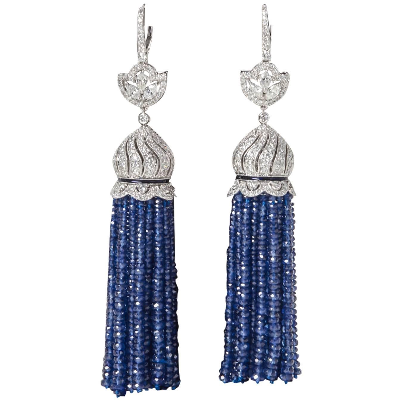 185 carats Fine Sapphires and Diamond Gold Tassel Earrings