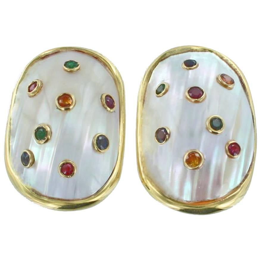 Mother-of-Pearl Multi-Color Gemstone Earrings