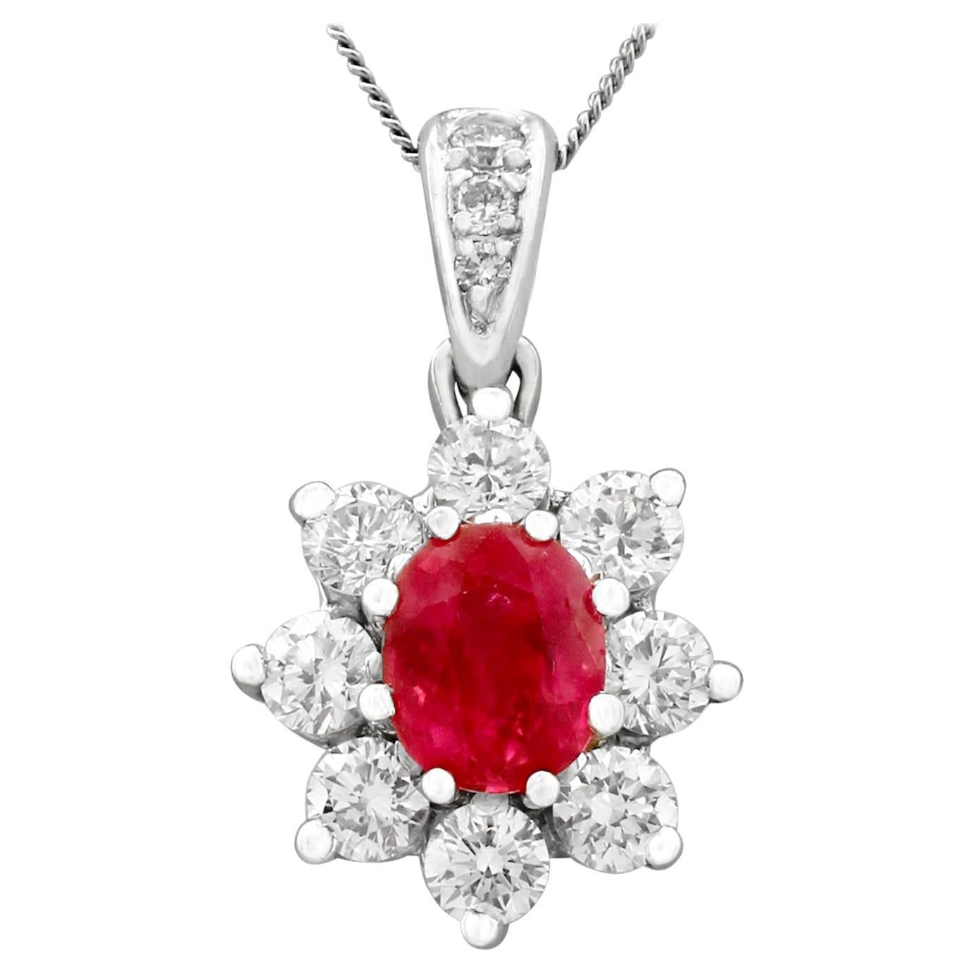 Vintage 1970s Ruby and Diamond White Gold Pendant For Sale