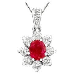 Vintage 1970s Ruby and Diamond White Gold Pendant