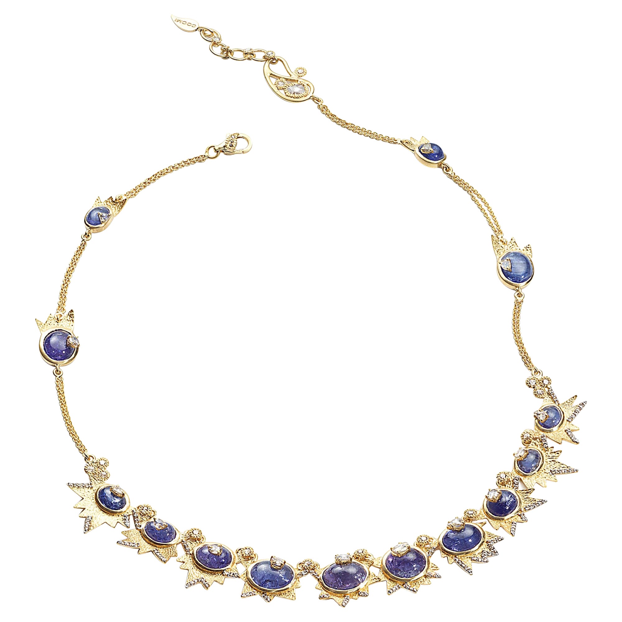 Sagrada Crescent Necklace in 20K Yellow Gold with Diamonds and Tanzanite