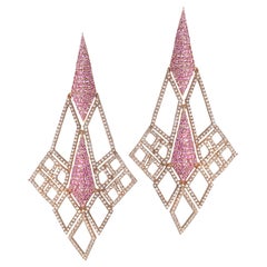 Pendiente Gloria Sagrada de oro rosa de 18 quilates con zafiro rosa y perlas