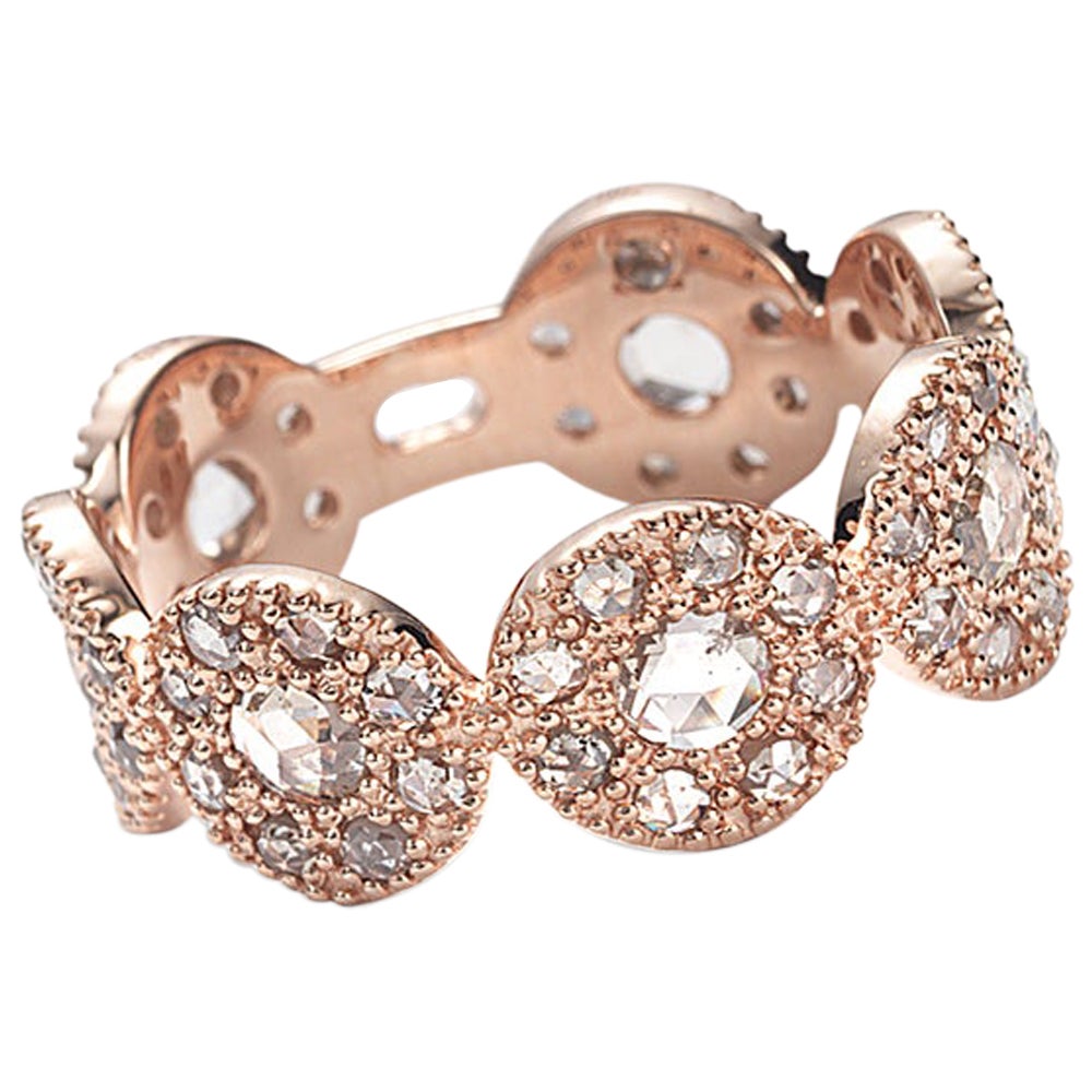 Bague opéra en or rose 18 carats avec finition brillante et diamants taille rose de 1,18 carat en vente