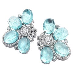 Clous d'oreilles en or blanc 18 carats avec Paraiba de 14,15 carats et diamants
