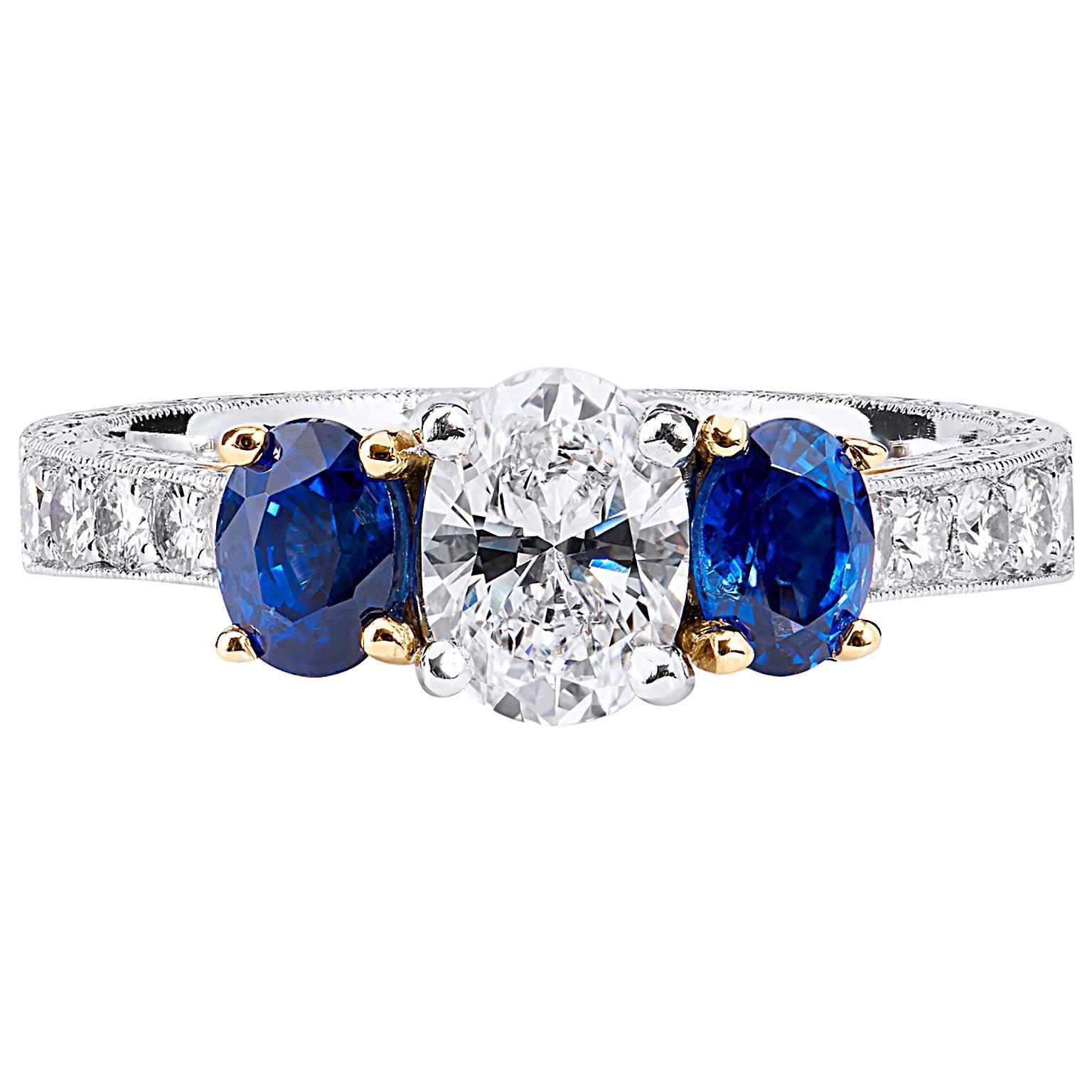 Platinum and 18kt Yellow Gold GIA Certified Diamond and Sapphire Ring