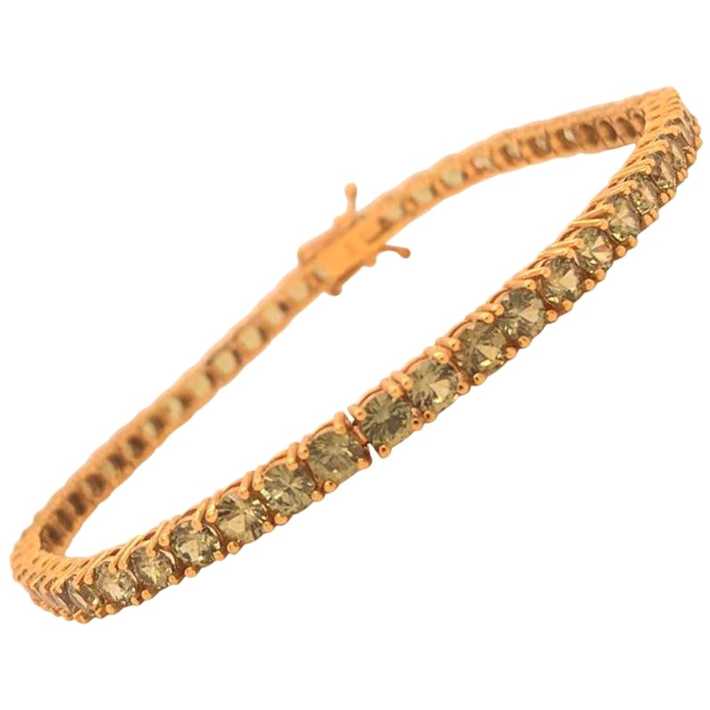 Tennis-Tennisarmband Rundschliff Grüne Steine 18k Gelbgold Doppelverschluss