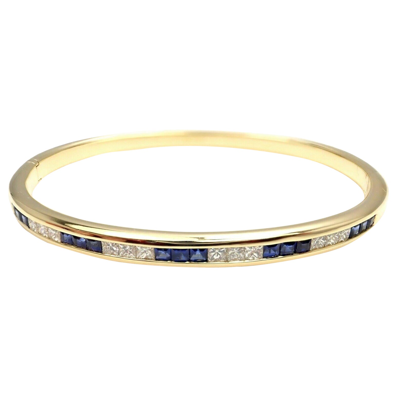 Craig Drake Sapphire Diamond Yellow Gold Bangle Bracelet For Sale
