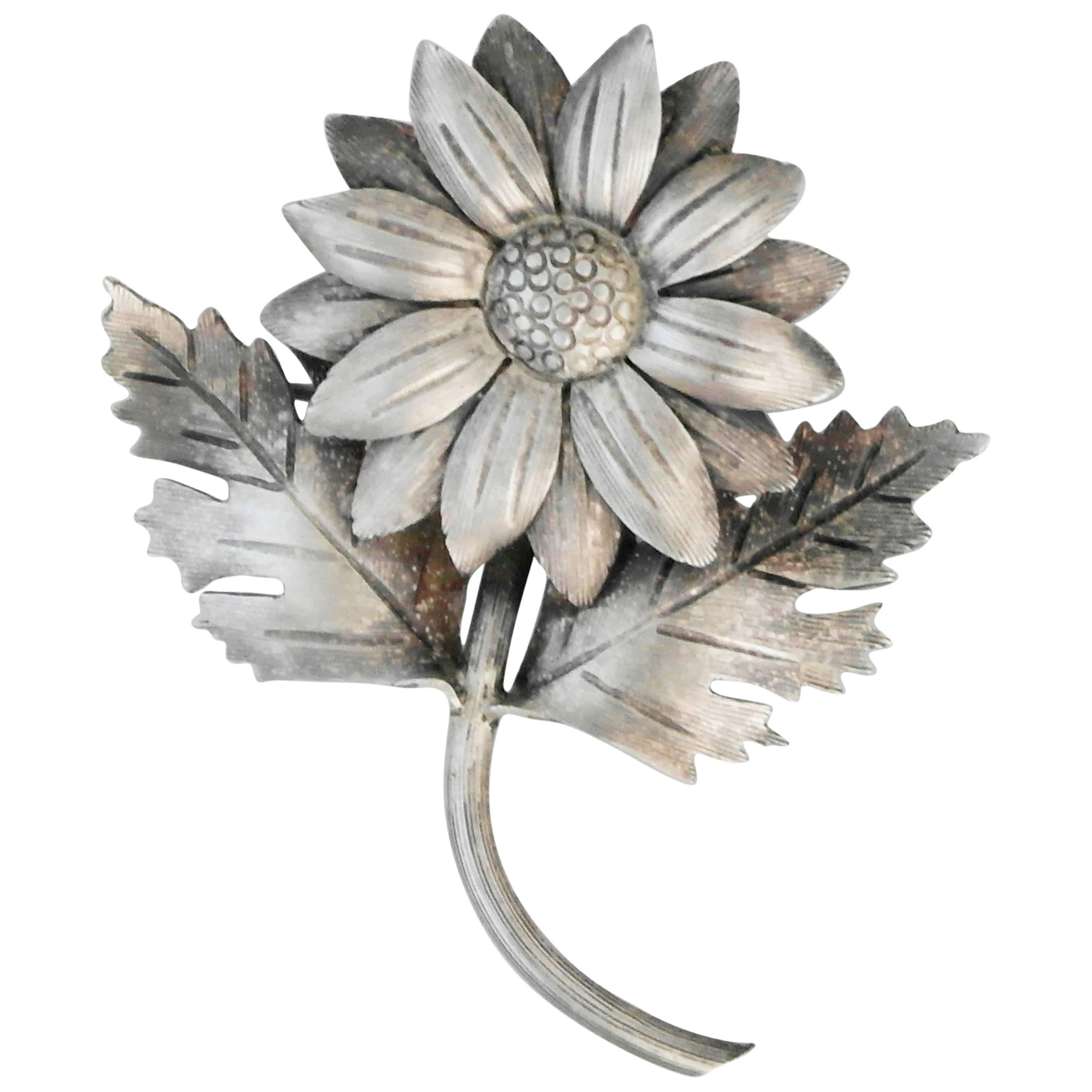 Janna Thomas Sterling Silver Hand Made Flower Pin For Sale