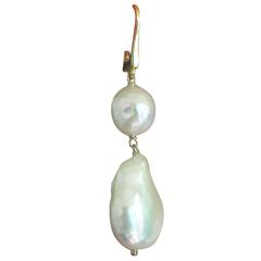 Large Baroque Pearl Double Dangle Earring with Yellow Gold Findings
