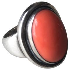 Georg Jensen Sterling Silver Coral Ring No. 46A by Harald Nielsen