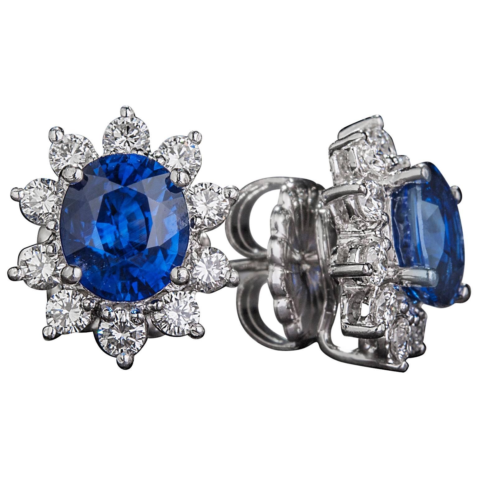 4.10 Carat Sapphire Diamond and Platinum Earrings For Sale
