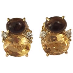 Mini GUM DROP ADELE Earrings with Citrine and Cabochon Smokey Topaz and Diamond