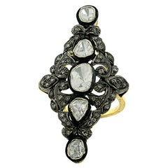 Designer Langer Designer-Ring mit Diamanten im Rosenschliff aus Gold und Silber