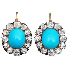 Antique Turquoise Diamond Gold Earrings