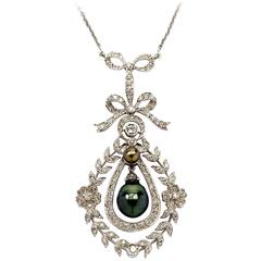 Filigree Pearl Diamond Gold Pendant with Chain 10