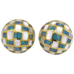 Tiffany & Co. Opal Mother of Pearl Inlay Gold Earrings 