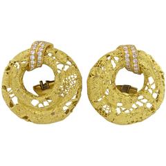 Vintage Chaumet Paris Lace Gold Diamond Earrings 