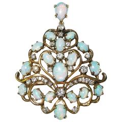Antique Opal Diamond Gold Pin