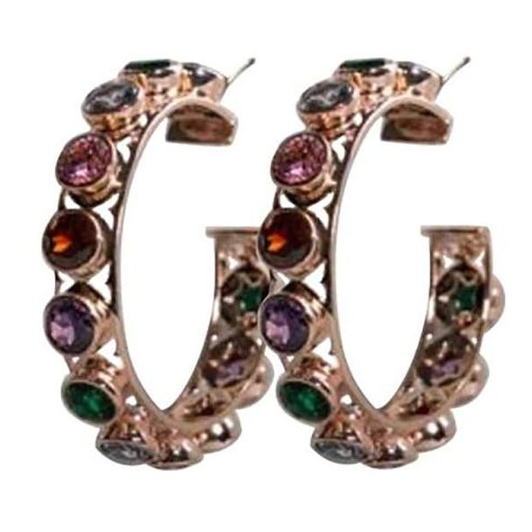 Shari Hoop Earrings in Rose Gold, Multi-Color Gems For Sale