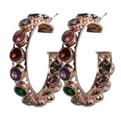 Shari Hoop Earrings in Rose Gold, Multi-Color Gems