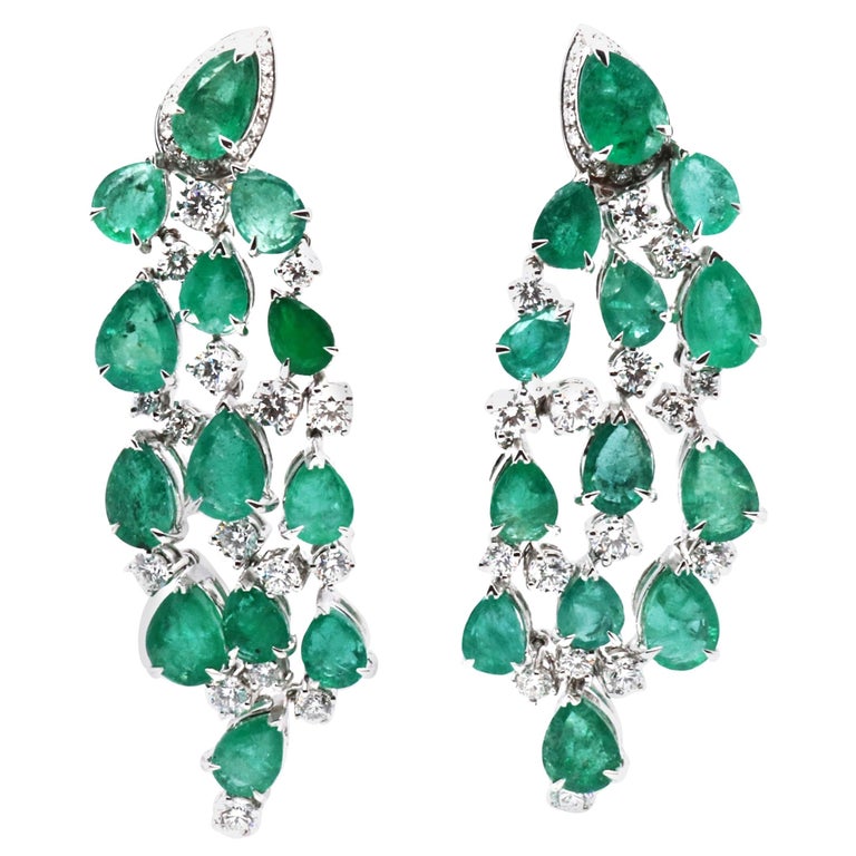 Emerald and diamond chandelier earrings Clearance