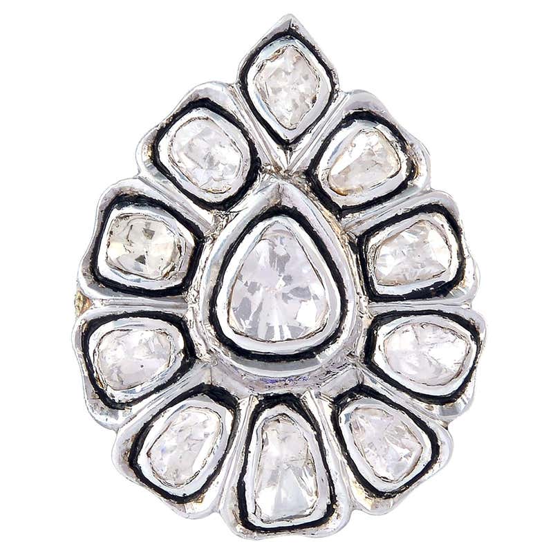 Turquoise Ceramic Borders Ring in White Gold with Rose Cut Diamond ...