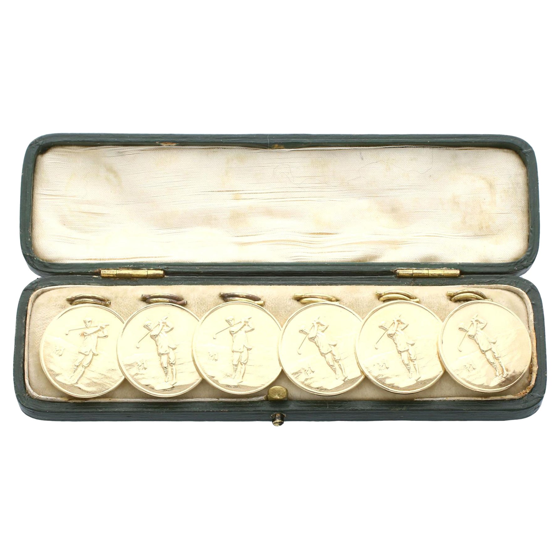 Antique Set of Six Yellow Gold Golf Buttons, Circa 1910 For Sale