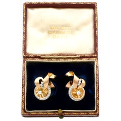 1940s, Diamond and Yellow Gold Earrings, Art Deco