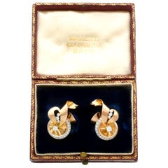 Vintage 1940s, Diamond and Yellow Gold Earrings, Art Deco