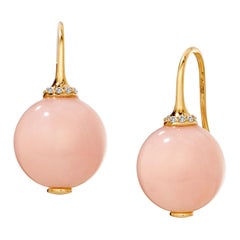 Syna Yellow Gold Pink Opal Earrings with Diamonds