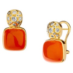 Syna Yellow Gold Earrings with Orange Chalcedony and Diamonds