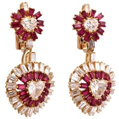 Ruby Diamond Gold Day and Night Heart Earrings 3