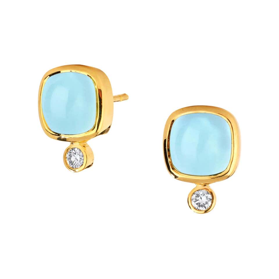 Syna Yellow Gold Sugarloaf Sleeping Beauty Turquoise Earrings For Sale ...