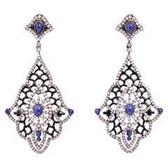 Designer Dangle Earring with Sapphire & Pave Diamonds Made in Gold & Silver