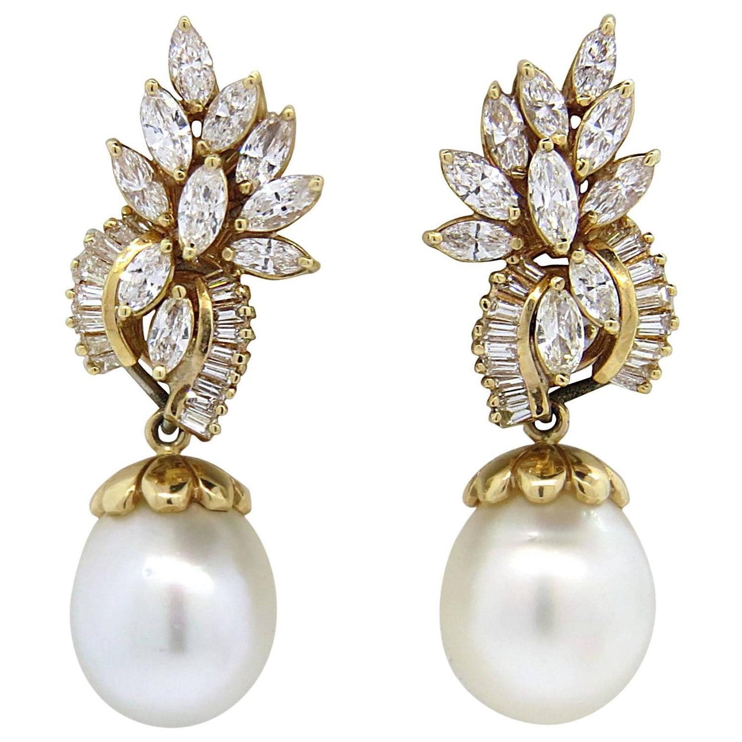 South Sea Pearl Diamond gold Day Night Drop Earrings at 1stdibs